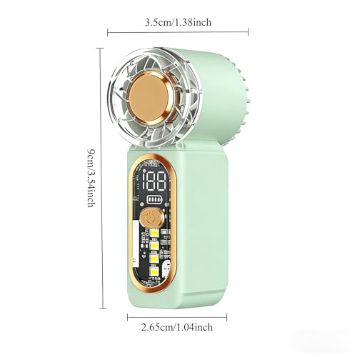Image of Portable Handheld Mini Fan, Hand Held fans with 1-100 Speeds & Digital Display, 22000RPM Turbo Pocket Fan, USB-C Rechargeable Personal Small Fan with Emergency LED Light for Travel, Makeup, Green