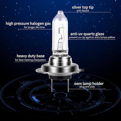 Image of H7 Headlight Bulb 200% brightness 4300K White 12V /55W H7 Bulb Halogen Long Life Replacement PX26D (H7, 2 Pack)