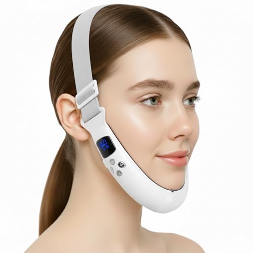 Electric Double Chin Device and V-Face Machine with 8 Modes and 15 Gear Adjustable Intensities - for Jawline Sculptor and Face Slimmer - White