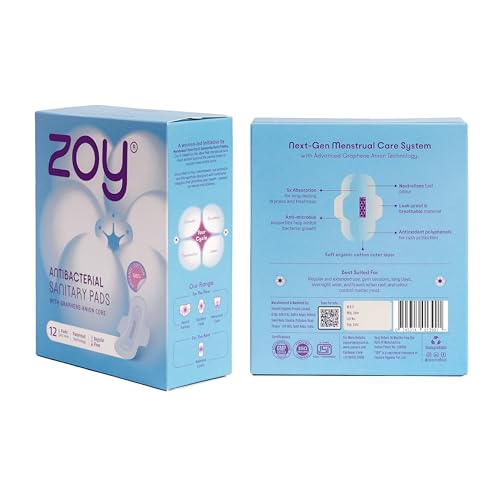 Image of ZOY Graphene Sanitary Pads for Women L Medium Flow | Anti-Bacterial Protection | Rash-Free, High Absorbency, Breathable Cotton, Odour Control | Ultra Thin Leak Lock Pads | 24 Pads