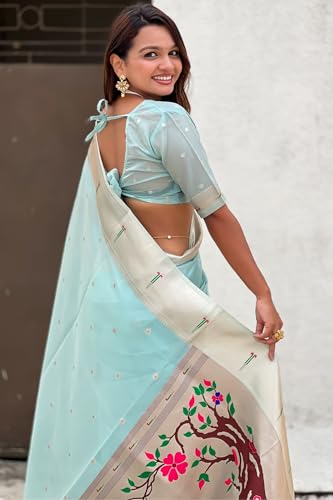 Image of SGF11 Women's Organza Kanjivaram Pure Soft Silk Handloom Saree Pure Golden Zari With Blouse Piece
