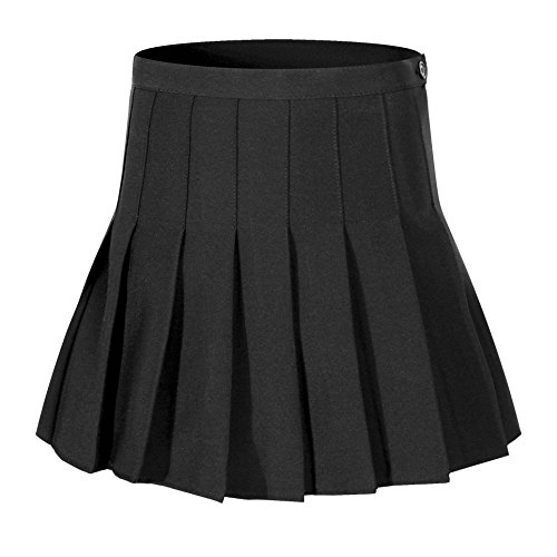 Beautifulfashionlife Women's High Waist Solid Pleated Mini Skirt(L, Black)