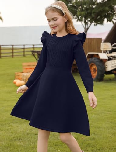 Girls Sweater Dress Fall Winter Long Sleeve Cable Knit Pullover Midi Dresses 5-14Y4