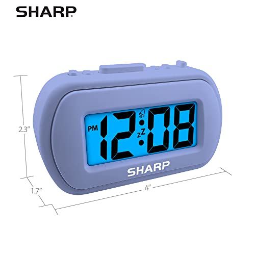 Sharp Digital Alarm Clock – Tactile Case With Soft Rubberized Finish - Battery Operated – Blue Backlight On Demand – Ascending Alarm – Easy To Use – Lavender #TOP4
