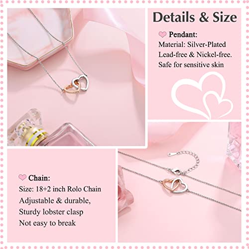 UNGENT THEM Interlocking Heart Necklace for Daughter Granddaughter from Mom Dad Grandma, Birthday Christmas Valentine's Day Gifts for Teen Girls Women4