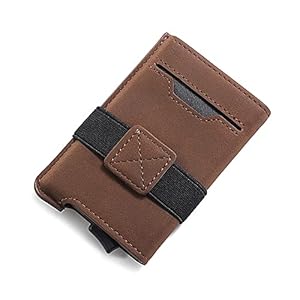 Mini kaarthouder portemonnee heren clip – creditcardhouder met RFID-blokkering met geldhouder in geschenkdoos – RFID-portemonnee kaarthouder, Bruin