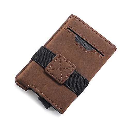 Mini kaarthouder portemonnee heren clip – creditcardhouder met RFID-blokkering met geldhouder in geschenkdoos – RFID-portemonnee kaarthouder, Bruin