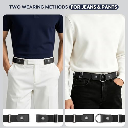 Image of WHIPPY No Buckle Stretch No Show Belt for Men 1.38 inches Wide, Buckless Invisible Elastic Belt for Jeans Pants