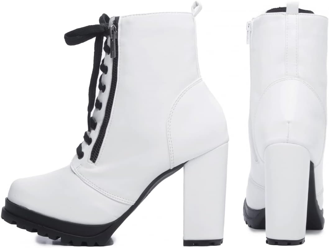 Bota Coturno Tratorada c/Ziper e Cadarço (34, Branco)