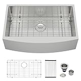 Logmey 30x20 Curved Apron Front Farmhouse Sink Stainless Steel 16 Gauge Heavy Duty Single Bowl Sink,Farmhouse Vintage Style Apron Sink for Daily Home Kitchen & Kitchen Remodel,30x20x9 Inch