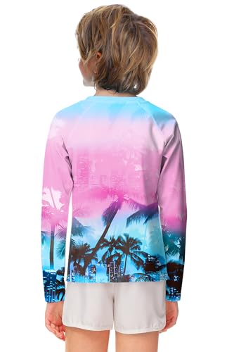 Image of AOBUTE Unisex Kids Rash Guard Long Sleeve SPF 50+ Sun Shirt UV Protection Swim Shirts 3-12 Years