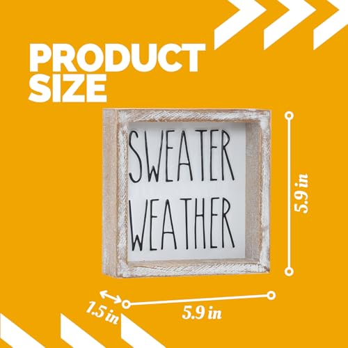 Image of Embossed Sweater Weather Sign, Rustic Fall Decorations for Home, Fall Centerpieces for Table Cubicle Desk Mantel Fireplace, Autumn Tiered Tray Decor