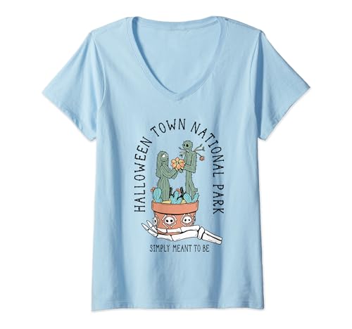 T-Shirt Jack & Sally Disney V-Neck Féminin Idéal pour un Style Décontracté