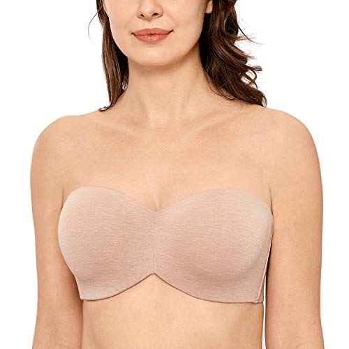 DELIMIRA Women's Strapless Bra Unlined Underwire Minimizer Plus Size Support Oatmeal Heather 34C