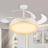 Luminária Ventilador de Teto, 3 Pás Reversíveis, Pás Retráteis Ventilador de Teto com Controle Remoto, Silencioso 30dB, 3 Cores de Luz Ajustáveis, Dimerização Contínua (110-220V)