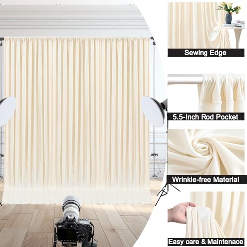 Image of 10x10ft Champagne Backdrop Curtain for Wedding Parties Wrinkle Free Fabric Champagne Drapes Backdrop Decoration for Baby Shower Birthday Photography Decoration 2 Panels, 5ft x 10ft