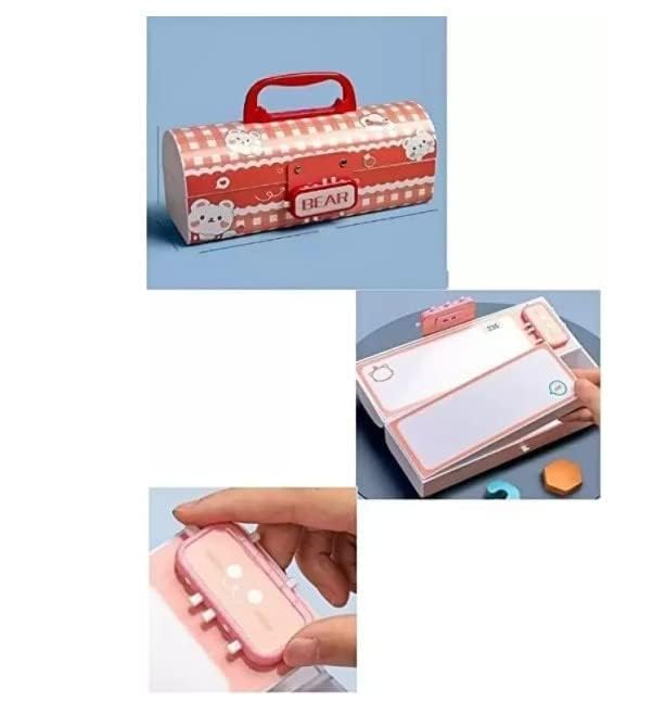 Image of WORSHIPER New Cartoon Theme Pencil Box with Push Pull Eraser Set for Kids | Suitcase Style Password Lock Stationery Organizer | School Supplies Gift Combo for Boys & Girls (Red Bear + Eraser)