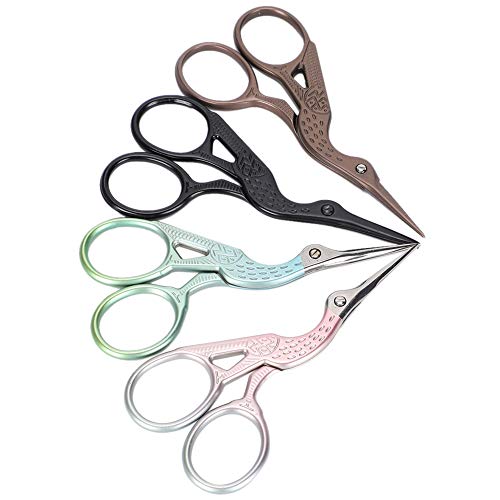 4Pcs Mini Craft Scissors Set, Vintage Stork Shape Cutting Scissors for Embroidery Sewing Cross Stitch, 3.5inch Stainless Steel