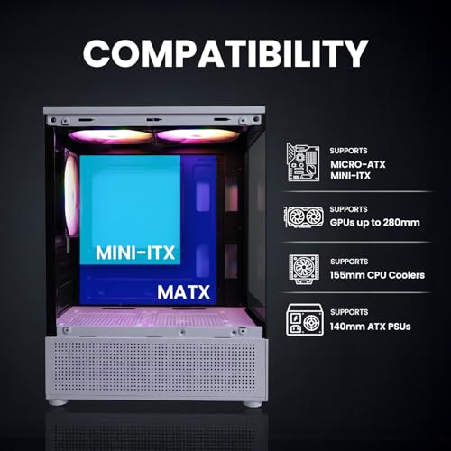 Image of Zalman CUBIX-G Micro-ATX MATX Compact Mini Tower Gaming PC Case, BW (Panda) | Includes 3x 120mm FRGB Fans, Panoramic View Tempered Glass Panels, USB Type-C, Up to 280mm GPU Support