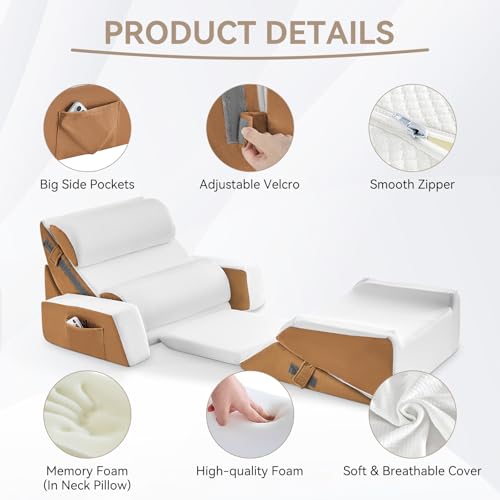 Image of Yojoker 9PCS Orthopedic Bed Wedge Pillow Set for Sleeping, Back and Leg Pain Relief, Post Surgery Foam Pillow for Body, Triangle Adjustable Support Pillow - Acid Reflux Sleeping Pillows Brown