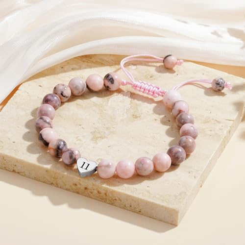 Image of WEDDINEN 5-14 Year Old Birthday Gifts for Girls, Adjustable Pink Nature Stone Heart Bracelet with Message Card for Daughter Granddaughter Niece Sister Friend