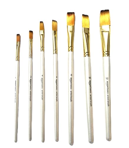 Image of amazon basics 7pc Artist Paintbrush Set for Acrylic,Watercolor & Gouache Painting for Beginners and Professionals (Flat)