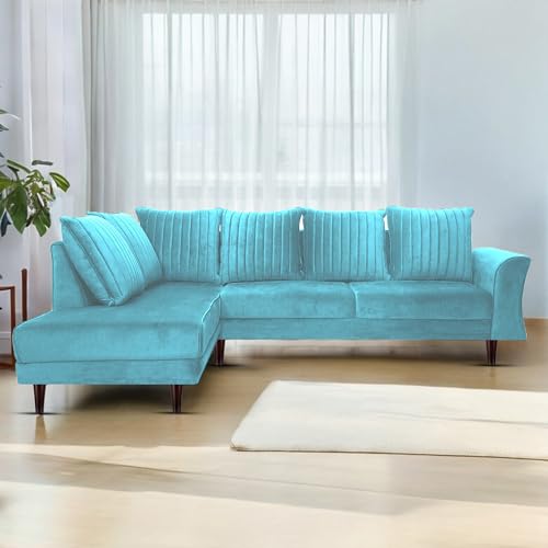 Image of GRAPEWOOD Gratly LHS 4 Seater L Shape Sofa Set for Living Room (Turquise Colour) Premium Fabric Sofa