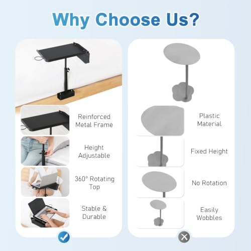 Image of Adjustable Bedside Shelf, Clamp-On Bed Table with Rotating Top for Dorm | Height Adjustable • 360 Rotating Top • Heavy-Duty Metal Frame • Fits Most Bed Rails • Easy Clamp Installation