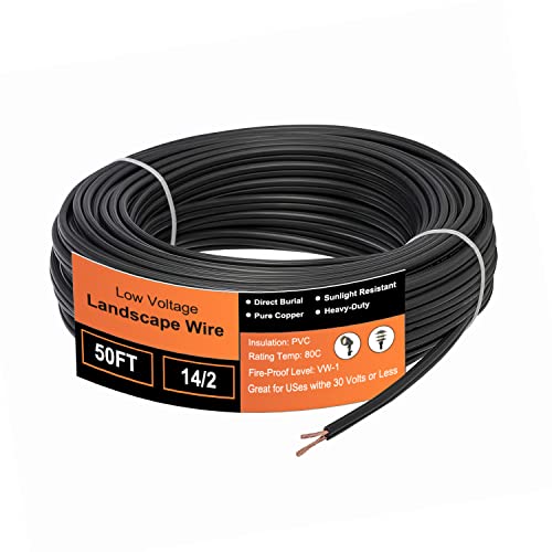 UBOORY 14/2 Low Voltage Landscape Wire, 14 Gauge Wire 2 Conductor 50 Feet, Low Voltage Wire, Outdoor Direct Burial Electrical Wire, Copper Wire