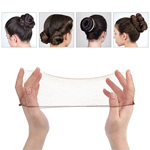 Foto von Prasacco Bun Netze, 20 Stück Individuelles Paket Unsichtbare Haar Netze 20 Zoll Wiederverwendbare Nylon Haar Netze für Buns Unsichtbare Elastische Rand Mesh für Ballett Bun Schlafende Frauen Braun