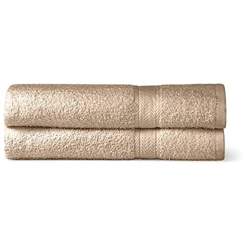 Vozbi Towels Jumbo Bath Sheet Pack of 2-450 GSM Ring Spun Cotton Bath Towel - Egyptian Cotton Bath Towels Set - Hotel & Spa Bathroom Accessories - Extra Large Beach Towel Set (Latte) Cover