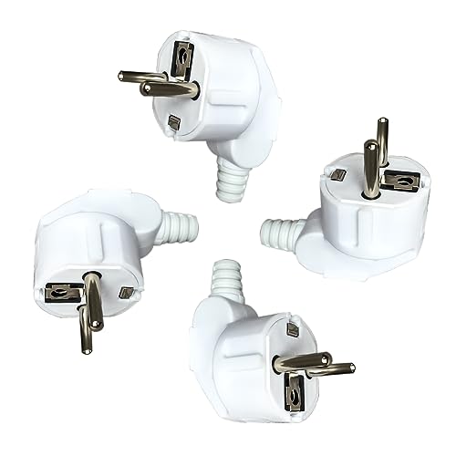 Nizirioo Lot de 4 prises Schuko : 230 V - Prise Schuko d'extérieur - Prise de contact avec embout de protection contre les torsions - Connecteur coudé extérieur - Résistant aux