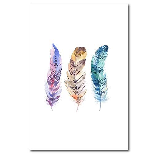 Pintura cuadros de pared acuarela abstracta de plumas coloridas en lienzo giclée de 3 piezas 2