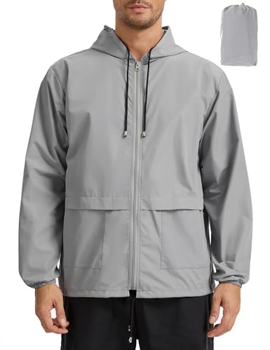 Image of Mens Rain Jacket Lightweight Waterproof Raincoat with Hood Packable Windbreaker Jacket Hiking Cycling