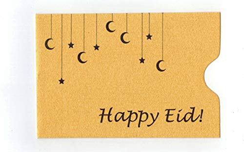 Zaffron Happy Eid Golden Gift Card Sleeve Holder (2.4 x 3.5 inches, 10 pack)
