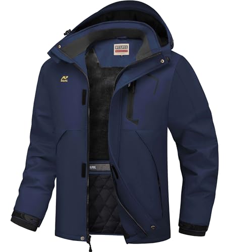 WULFUL Herren Wintermäntel Wasserdicht Skijacke Warm Winddicht Winter Windbreaker Jacken für Männer mit Kapuze, Navy-0047, L