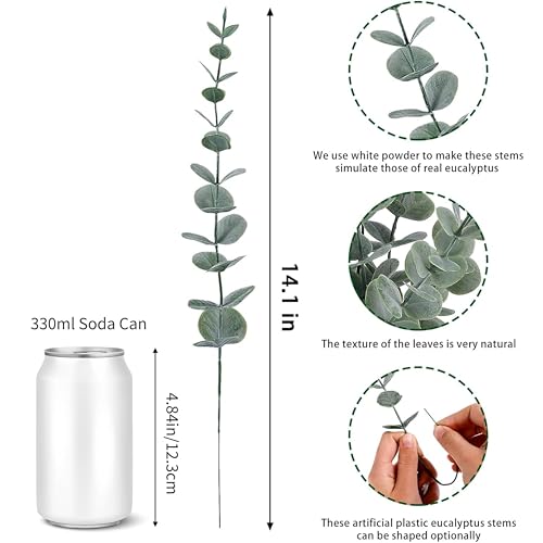Image of Tdas 20 Pcs Artificial Plants Eucalyptus Stems for Home Decor Faux Leaves Plant Fake Flower Bouquet Centerpiece Greenery Branches Decoration Table Vase Wedding Christmas (Green)