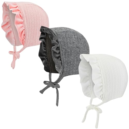 Image of Bbay Toddler Girls Bonnets Hats and Ruffle Socks Set- Soft Christening Bonnet Cap Lovely Velvet Adjustable Hats with Eyelet Frilly Double Lace Princess Socks