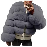 KUIH Womens Fur Coat Winter Zip Up Cropped Jacket Long Sleeves Shaggy Plush Cardigan Jacket Crew Neck Open Front Outwear Warm Jacket Thicken Top for Party Office Outdoor Winter Clothes