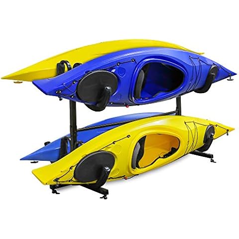 RaxGo Freestanding kayak Rack for 4, Heavy Duty Floor Storage Holder for Four-Kayak, SUP, Canoe & Paddleboard for Indoor, Outdoor, Garage, Shed, or Dock, Adjustable Height Cover