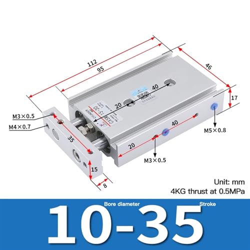 Cilindro TN10 de aire con doble vástago para guiado industrial 3