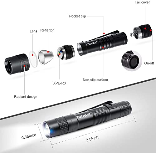 Risemart Super Small Mini Flashlight Aaa 100 Lumens Ultra Bright Led Pen Light Pocket Clip Tactical Torch Lamp(3.5") #TOP1