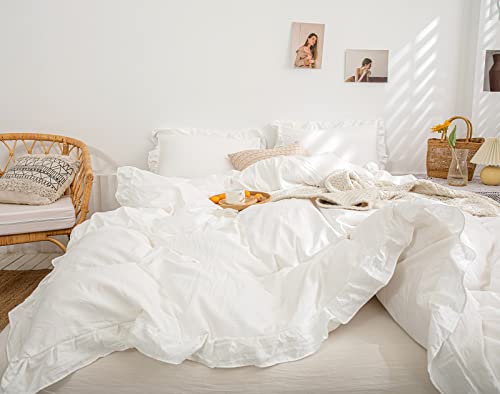 Merryword White Boho Bedding Set Twin White Duvet Cover Set Shabby Chic Ruffled Fringe Soft Farmhouse Comforter Cover Set With 1 Pillow Sham (Twin, White) #TOP2