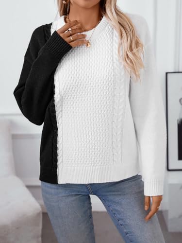 Image of Spring Fall Sweaters for Women 2025 Trendy Casual Long Sleeve Lightweight Crewneck Pullover Sweater Tops Chunky Cable Knit