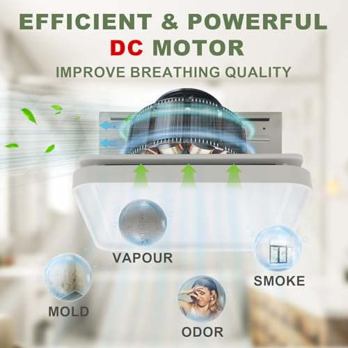 Image of Akicon Bathroom Exhaust Fan with Light, 50-80-100 CFM DC Motor, 1.2 Sones 3CCT LED Light 2700K /4000K /5500K with 7W Night Light Quiet Energy Saving Ceiling Fan, White
