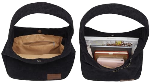 Corduroy Tote Bag Unisex Retro Handbag Multi Pocket Shoulder Work College Satchel Compartment Messenger Purse4