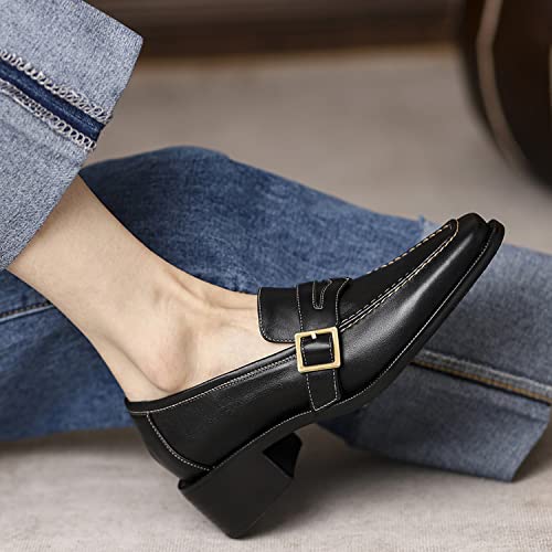 Image of MOOMMO Women Classic Penny Loafers Closed Square Toe Patent Low Heel Loafers Slip On Metal Buckle 2 inch Chunky Heel Casual Office Ladies Chic Dress Loafer Shoes Size 4-11 M US