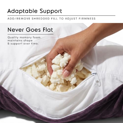 Image of Nestl Reading Pillow with Shredded Memory Foam, Designed for Sitting Up in Bed and Couch, Back and Arms Adjustable Support for Adult & Teens Backrest Pillows for Reading, with Washable Cover Purple