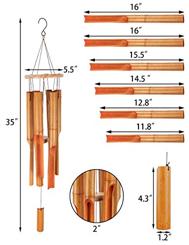 Afirst 35" Wood Outdoor Bamboo Wind Chimes with 6 Tube for Patio Garden Decoration