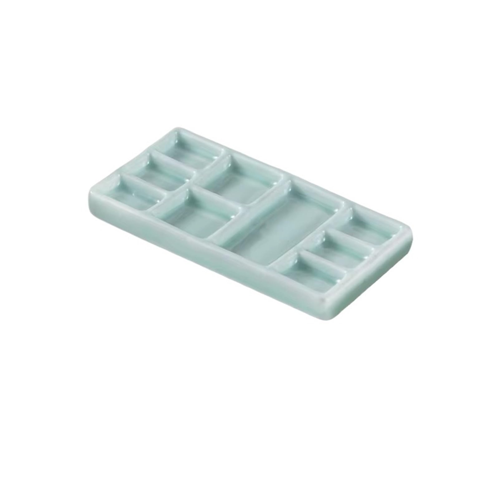 Ceramic Paint Palette Ceramic Square Palette Multi-grid Watercolor Oil Paint Tray Adult Beginner Portable Art Supplies for Watercolour(Green 17 * 8.8cm)